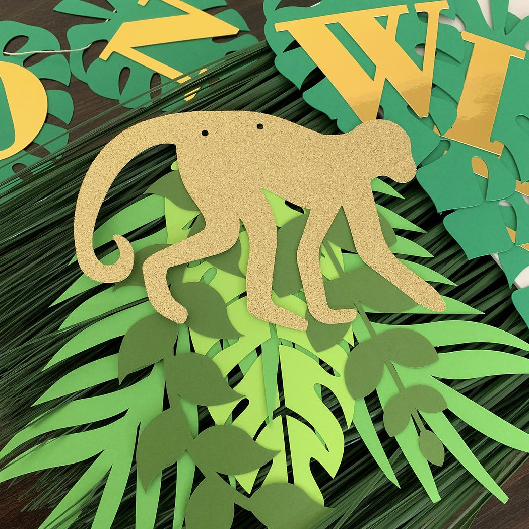 Gold Green Safari Banner, Jungle Safari Birthday Party, Safari Glam, Monkey Party Decor